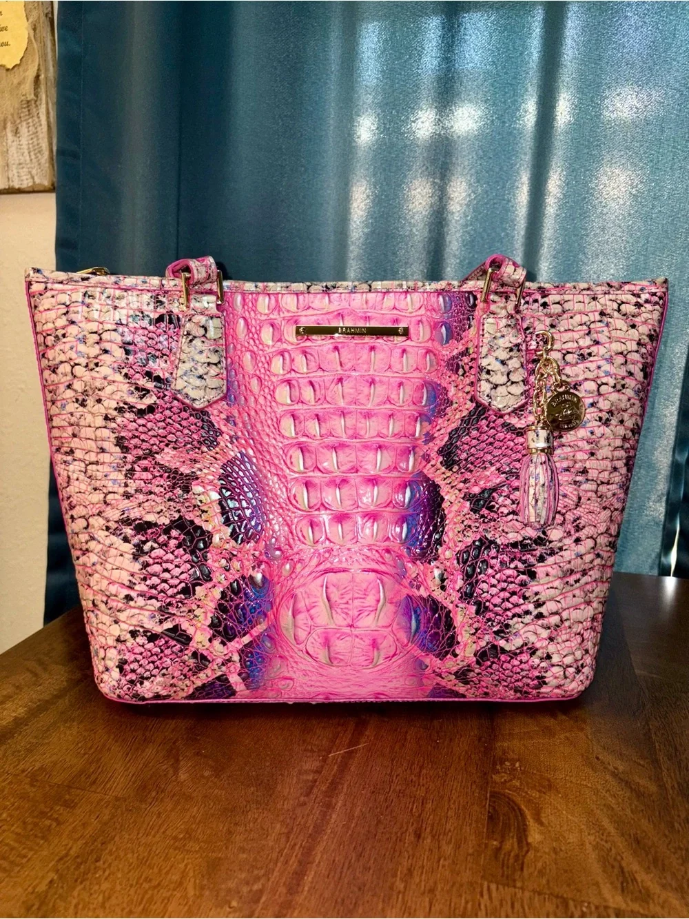 Brahmin EUC Md Asher - Pink Cobra Ombré - Front EYE - Neon Pink, Purple